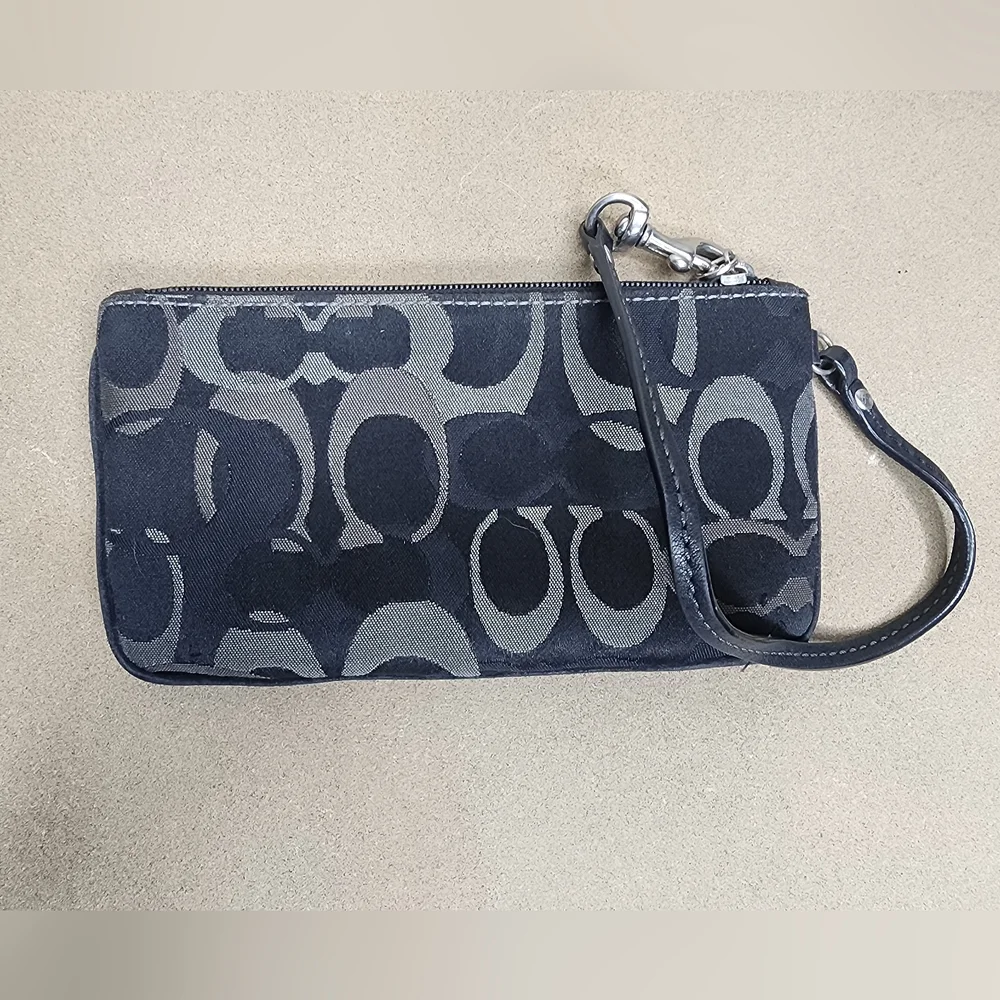 Coach Signature Wristlet With Suede Trim